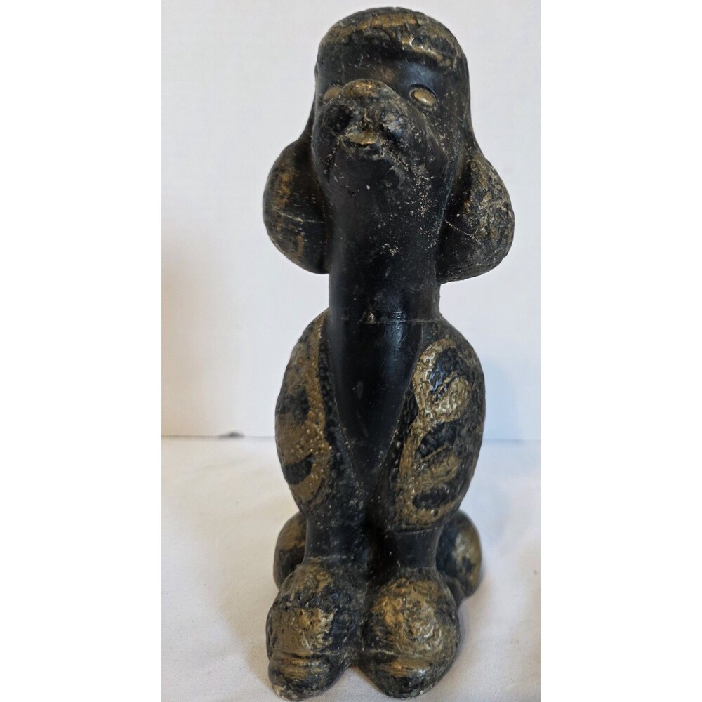 vintage mid-century black and gold ceramic poodle figurine